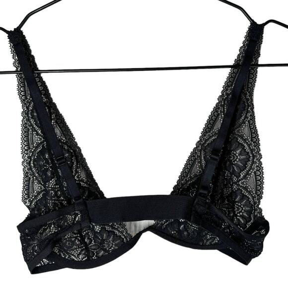 Free People Intimately Hyper Plunge Underwire Bra Black Sheer Lace Small - Picture 7 of 10
